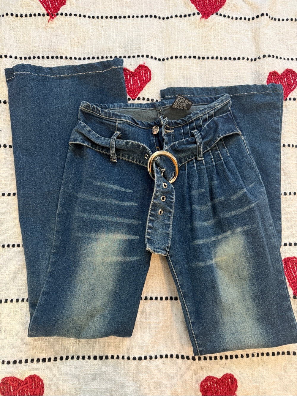 Y2K 2000s CLUB Banana Republic Blue Denim Wide-Leg Jeans with Ring Belt